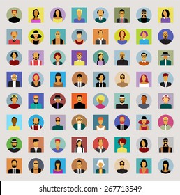 Set avatars people. Modern flat design icons. Background with icons of people. The file is saved in the version AI10 EPS. 