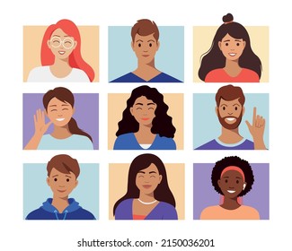 Set of avatars of smiling people. Collection of characters of men and women. Vector illustration.