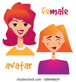a set of avatars of two girls faces. Vector cartoon illustration. Female