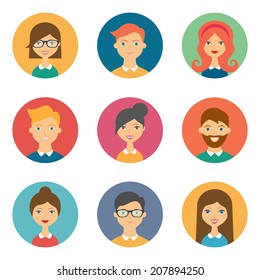Set of avatars. Vector illustration, flat icons. Characters for web