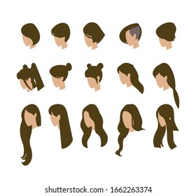 Set of avatars. Young girls. Vector illustration.