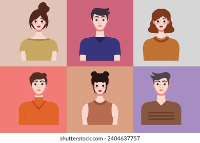 Set of avatars of young people in flat style. Vector illustration