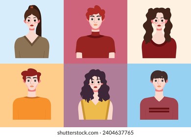 Set of avatars of young people in flat style. Vector illustration