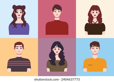 Set of avatars of young people in flat style. Vector illustration