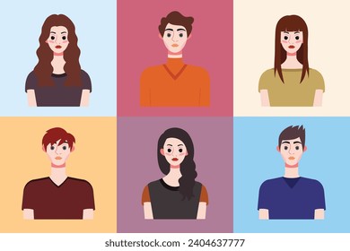 Set of avatars of young people in flat style. Vector illustration