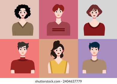 Set of avatars of young people in flat style. Vector illustration
