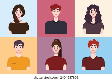 Set of avatars of young people in flat style. Vector illustration