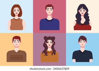 Set of avatars of young people in flat style. Vector illustration