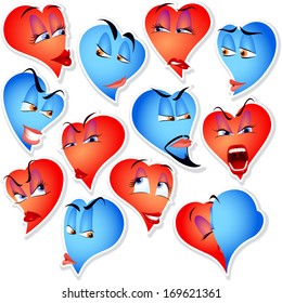 Set avatars-icons of hearts with various emotions and characters; eps8