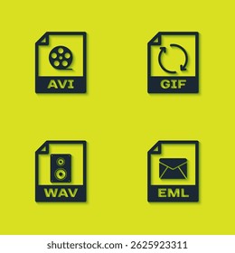 Set AVI file document, EML, WAV and GIF icon. Vector