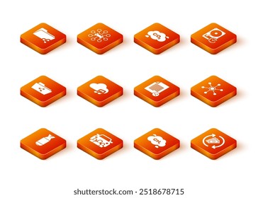 Set Bomba de aviación, coche compartido, carpeta de Compartir, servicio de streaming de música, reducción de emisiones de metano e icono de archivo. Vector