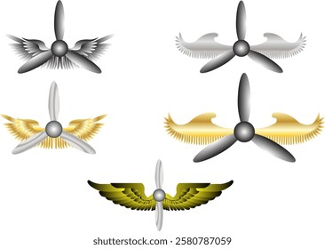 set of aviation emblems with wings 