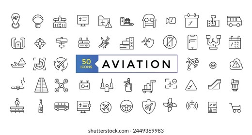 Set of aviation icons. Contains symbols to aircraft, Credit Card, Wallet, Money, globe Outline icon collection.