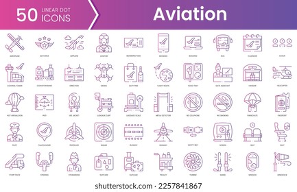 Set of aviation icons. Gradient style icon bundle. Vector Illustration