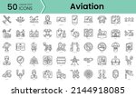 Set of aviation icons. Line art style icons bundle. vector illustration