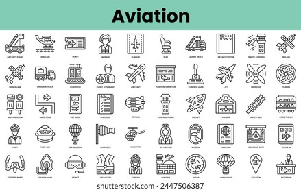 Conjunto de iconos de aviación. Paquete de iconos de estilo lineal. Ilustración vectorial