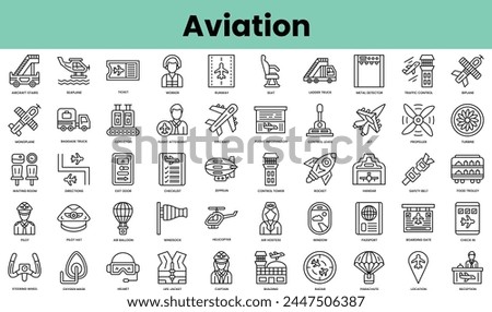 Set of aviation icons. Linear style icon bundle. Vector Illustration