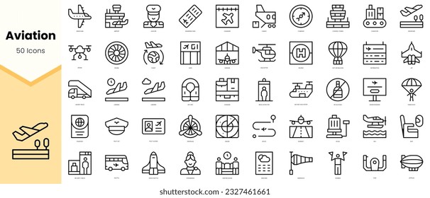 Set of aviation Icons. Simple line art style icons pack. Vector illustration