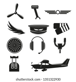 Set of aviation icons. Small aviation symbols and elements. Vector badges illustration