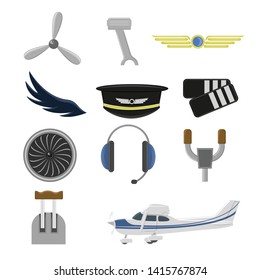 Set of aviation icons. Small aviation symbols and elements. Vector badges illustration