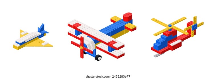 Set of Aviation in isometry on a white background. Vector