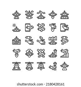 Set of aviation plane Outline Icon, Logo, and illustration Vector