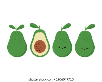 Set of avocado cartoons icon isolated on white background vector illustration.