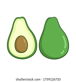 set of avocado fruit with cute colored doodle style