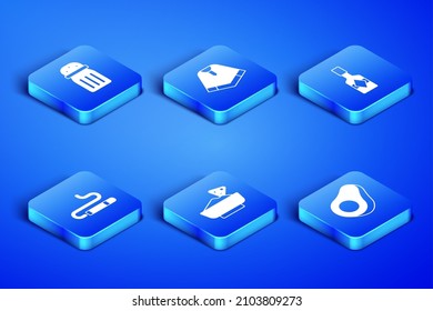 Set Avocado fruit, Salt, Nachos in bowl, Cigar, Poncho and Tabasco sauce icon. Vector