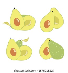 Set with avocado fruit. Vector illustration for printing on fabric, clothing, tableware, packaging paper, food, Wallpaper. Cute baby background.