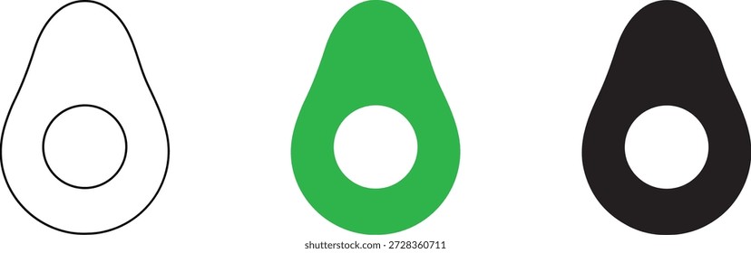 Conjunto de iconos de aguacate en diferentes Colores para el diseño y la marca