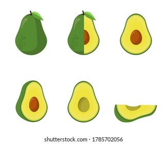 Set of Avocado Vector Design. Flat Design Illustration,