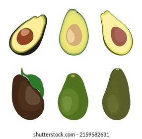 Conjunto de ilustraciones vectoriales de aguacate. Diseño plano. Vocado verde