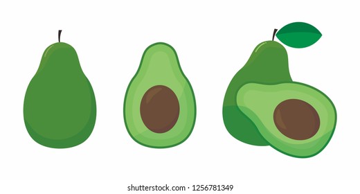 Set of avocado vector isolated on white