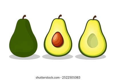 A set of avocados on a white background.