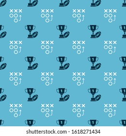 Set Award cup and American football ball and Planning strategy concept on seamless pattern. Vector