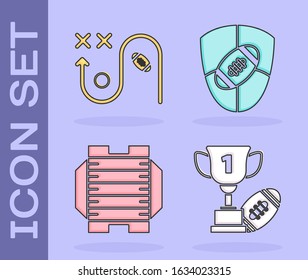 Set Award cup and American football ball, Planning strategy concept, American football field and American Football ball and shield icon. Vector
