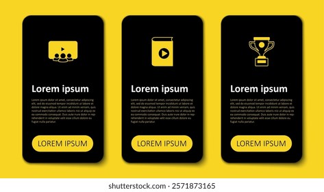 Set Award cup, Audio book and Online class. Business infographic template. Vector
