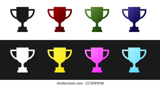 Set Award cup icon isolated on black and white background. Winner trophy symbol. Championship or competition trophy. Sports achievement.  Vector Illustration