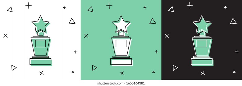 Set Award cup icon isolated on white and green, black background. Winner trophy symbol. Championship or competition trophy. Sports achievement sign.  Vector Illustration