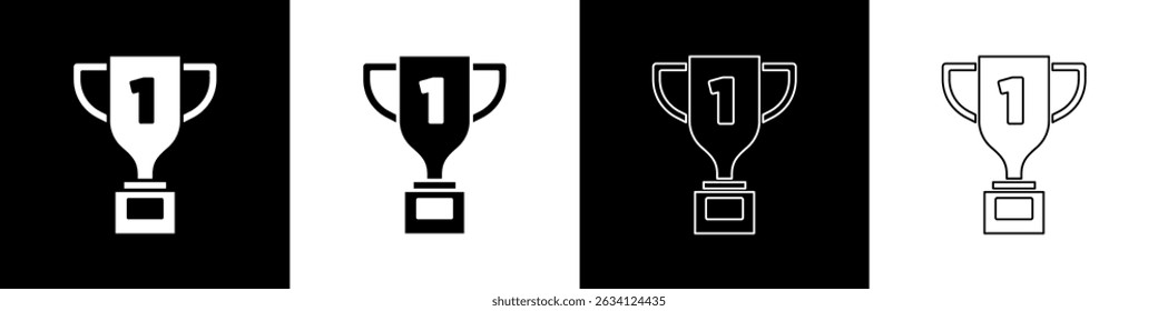 Set Award cup icon isolated on black and white background. Winner trophy symbol. Championship or competition trophy. Sports achievement sign.  Vector