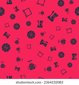 Set Award cup, Laptop, Basketball ball and Pencil sharpener on seamless pattern. Vector