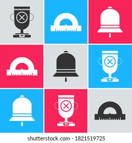 Set Award cup, Protractor grid for measuring degrees and Ringing bell icon. Vector