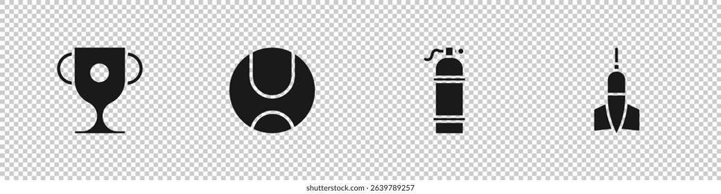 Set Award cup, Tennis ball, Aqualung and Dart arrow icon. Vector