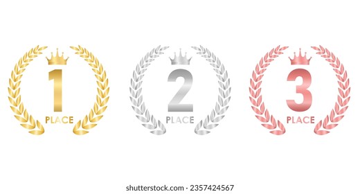 Preisverleihung an den ersten, zweiten und dritten Orten. Gold, Silber und Bronze Laurel Wreath für Trophäe Cup. Champion and Winning Concept. Vektorgrafik.