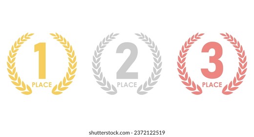 Set of Award First, Second and Third Places. Gold, Silver and Bronze Laurel Wreath for Trophy Cup. Champion and Winning Concept. Vector Illustration.