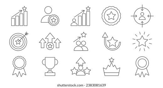 Set with award, growth, success, winner line icon set