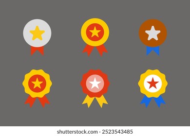 Set of Award Icon. Collection of Colorful icons medals for winners. Award to celebrate victory or success. Cartoon flat vector collection isolated.