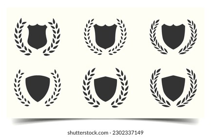 Set of award laurel wreaths and shield branches. Coat of arms. Prize emblems realistic set with laurel and wreaths. Vector illustration