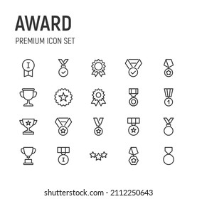 Set of award line icons. Premium pack of signs in trendy style. Pixel perfect objects for UI, apps and web. 